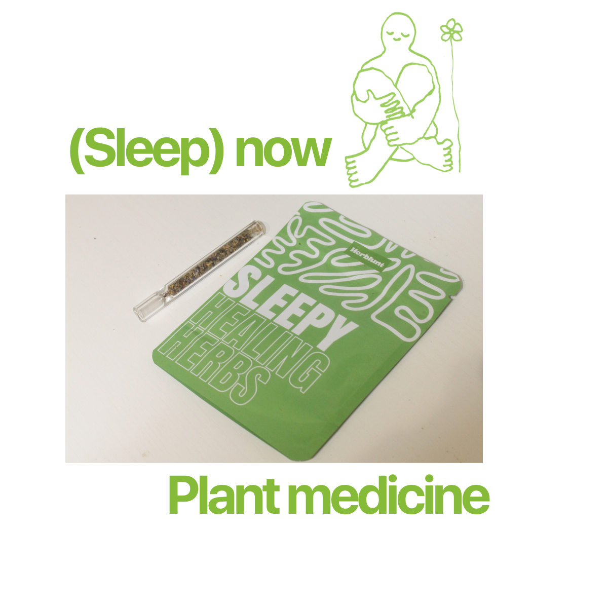 Herblunt sleepy healing blend herbs labeled 'Sleepy' with text 'Plant medicine' on a white background
